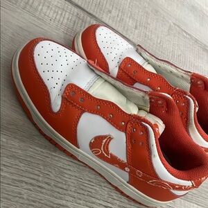 Orange and White Sneakers with Suede Overlays and Perforated Toe Box